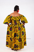 Celine Ankara Off Shoulder Maxi Dress | Yellow and Red African Print