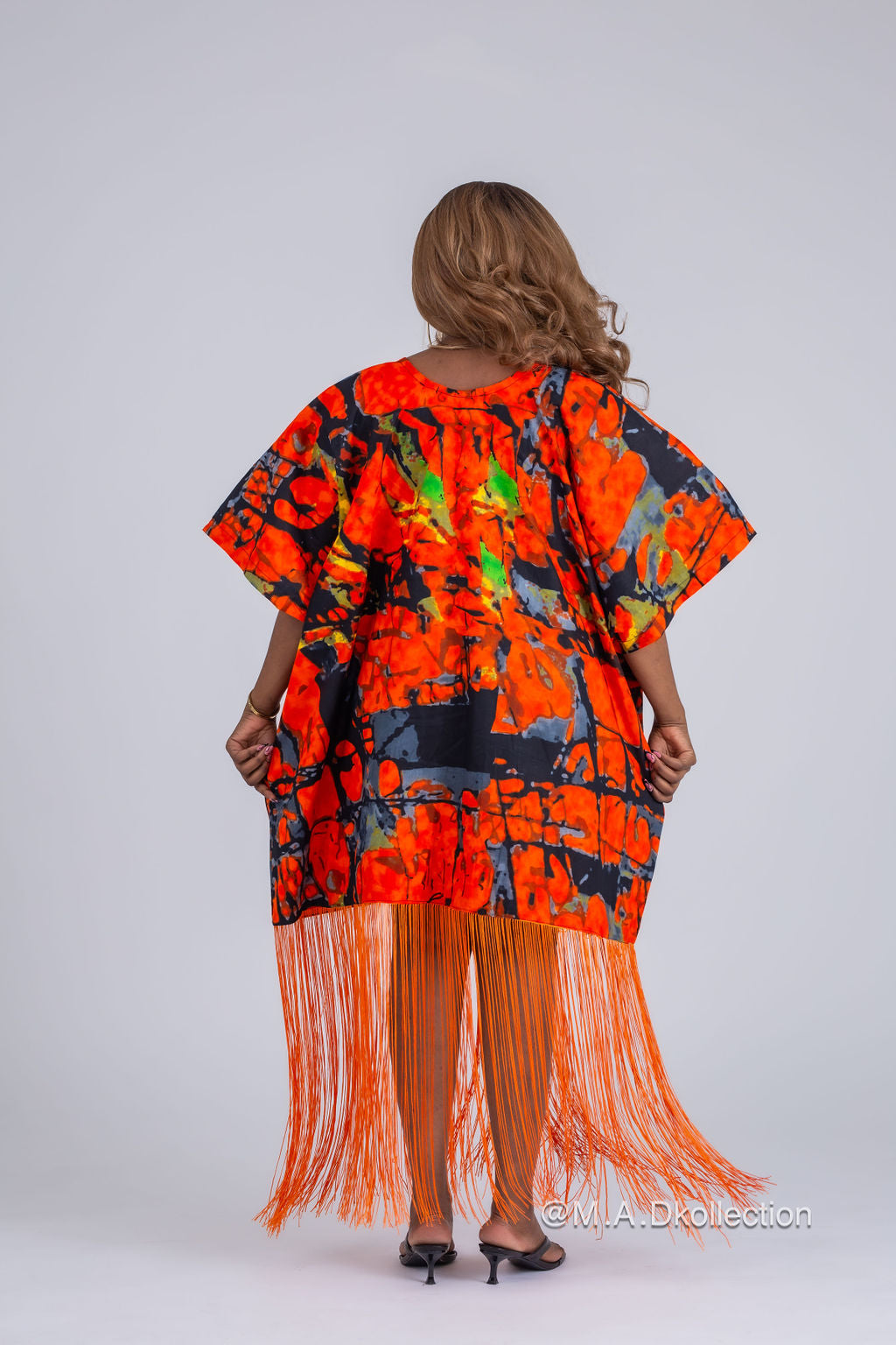 Ogechi Ankara Fringe Midi Dress | Orange African Print