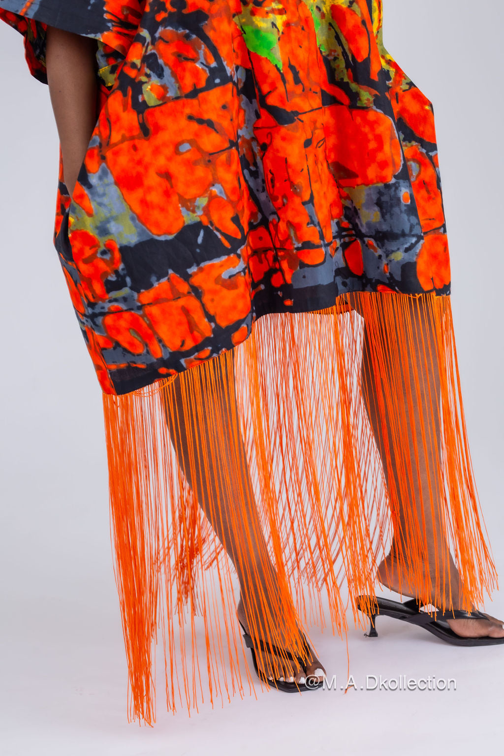 Ogechi Ankara Fringe Midi Dress | Orange African Print