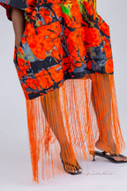 Ogechi Ankara Fringe Midi Dress | Orange African Print