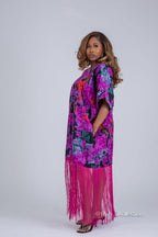 Odelia Ankara Fringe Midi Dress | Purple African Print