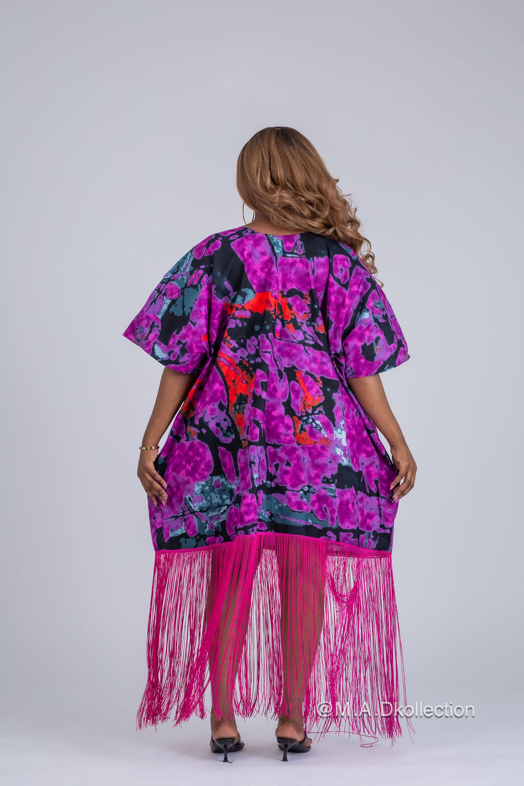 Odelia Ankara Fringe Midi Dress | Purple African Print