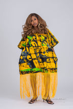 Olaide Ankara Fringe Midi Dress | Yellow African Print