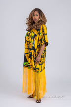 Olaide Ankara Fringe Midi Dress | Yellow African Print