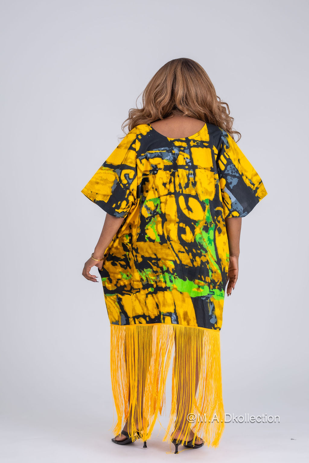 Olaide Ankara Fringe Midi Dress | Yellow African Print