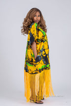 Olaide Ankara Fringe Midi Dress | Yellow African Print