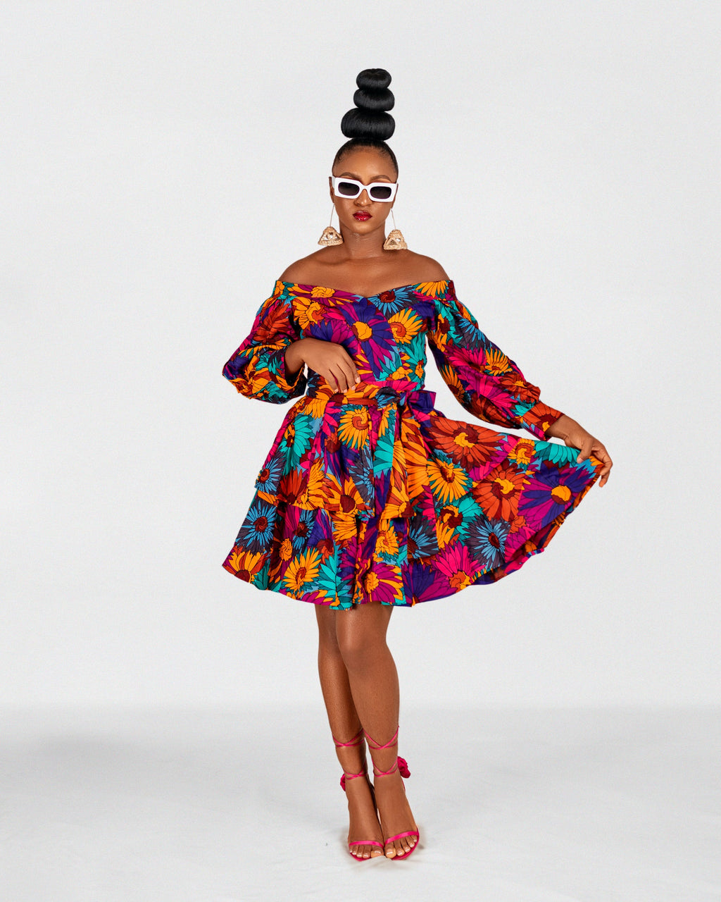 Pamela Ankara Mini Dress | Pink and Blue Multicoloured African Print