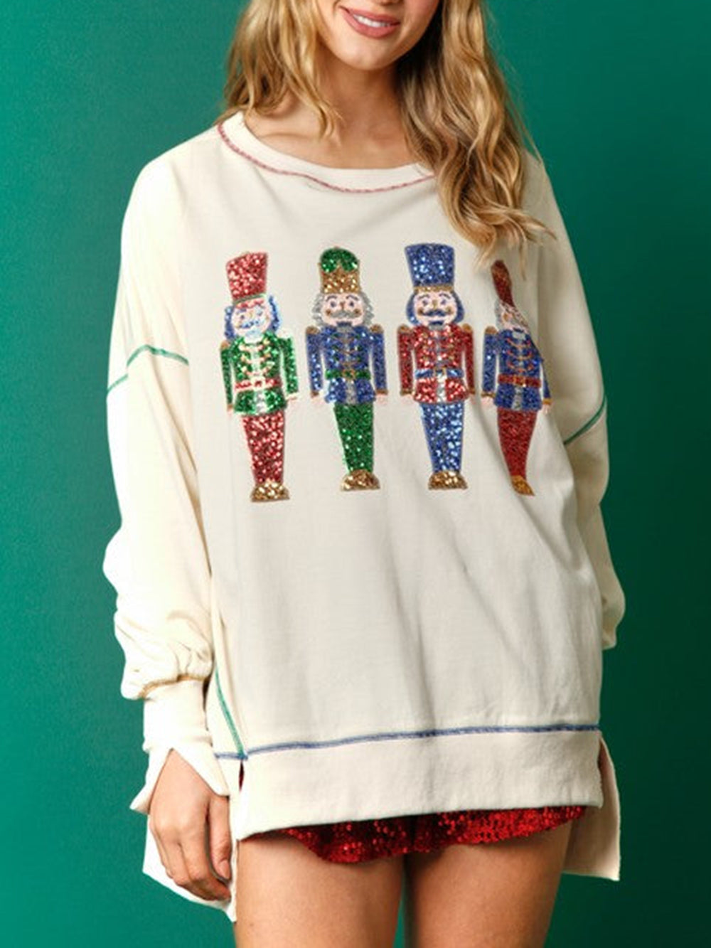 Sweatshirt met notenkraker van Franse badstof met pailletten