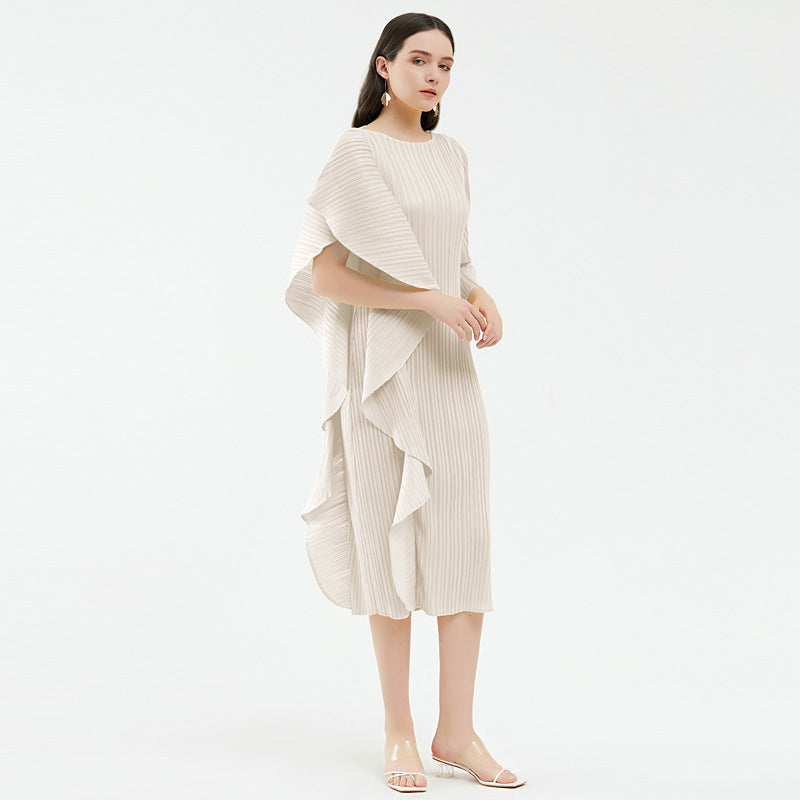 Hoogwaardige asymmetrische effen kleur patchworkjurk voor dames