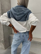 Losse casual wassing denim patchwork hoodie