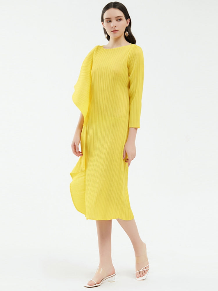 Hoogwaardige asymmetrische effen kleur patchworkjurk voor dames