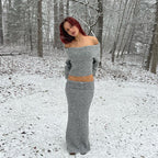 Stretch off-shoulder trui en lange rok set