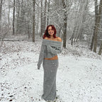 Stretch off-shoulder trui en lange rok set