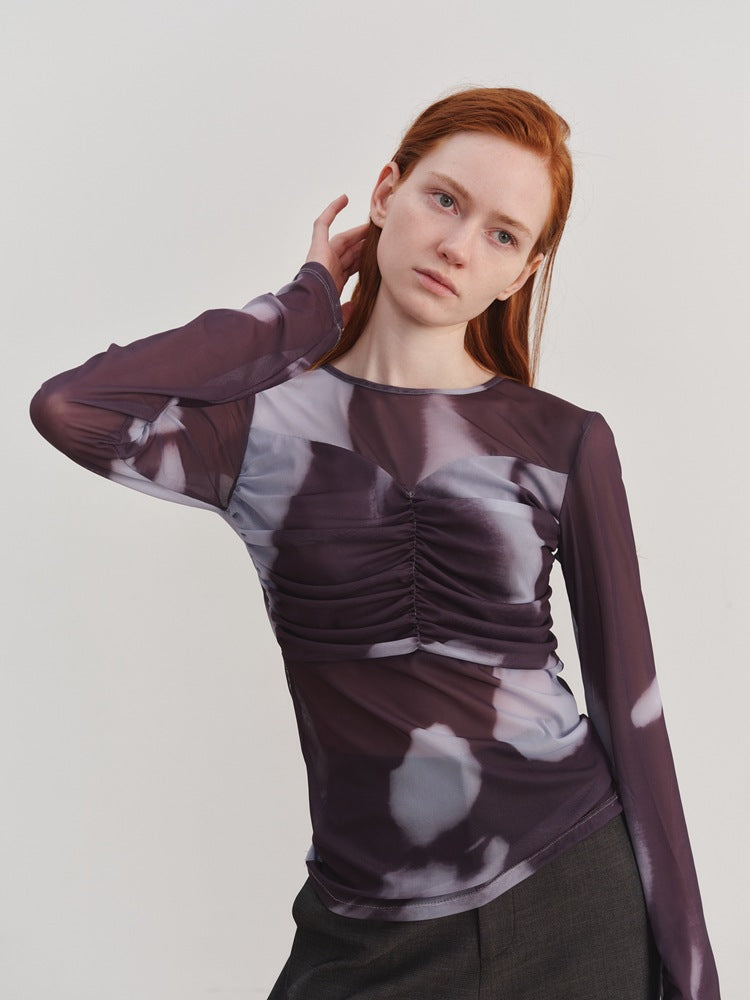 Casual tie-dye T-shirt met lange mouwen en kleurovergang