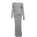 Stretch off-shoulder trui en lange rok set