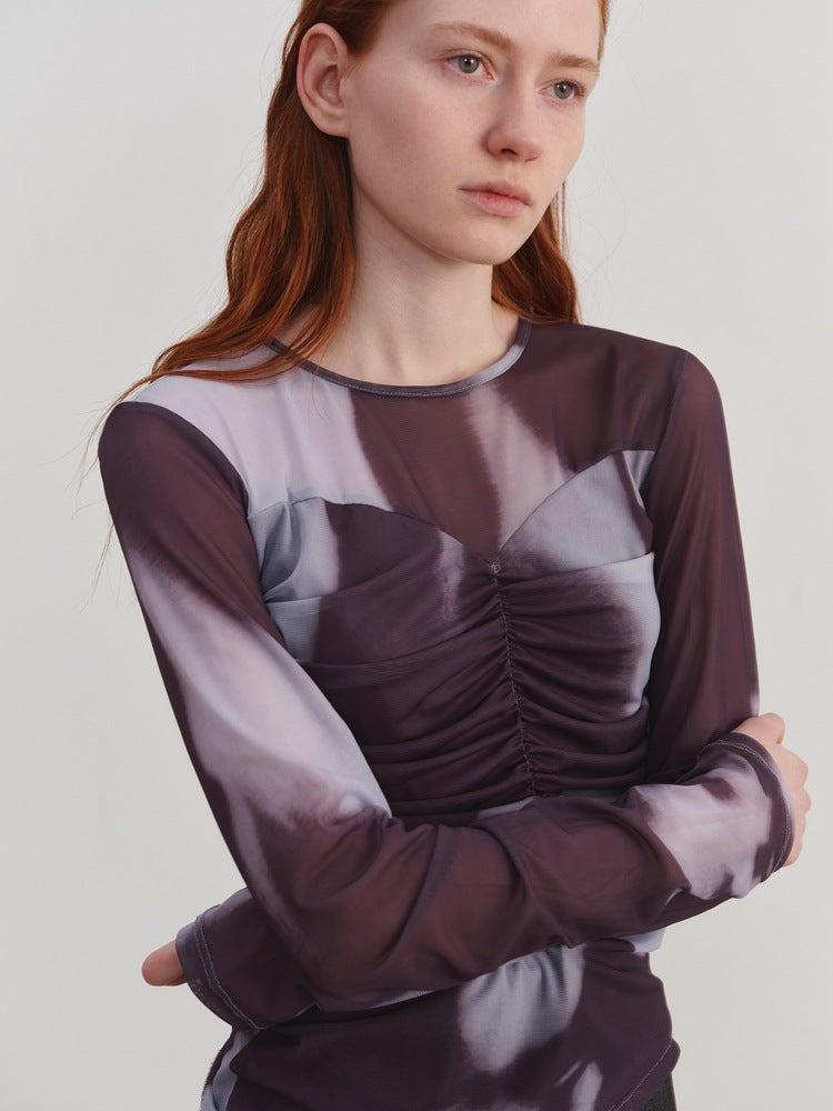 Casual tie-dye T-shirt met lange mouwen en kleurovergang