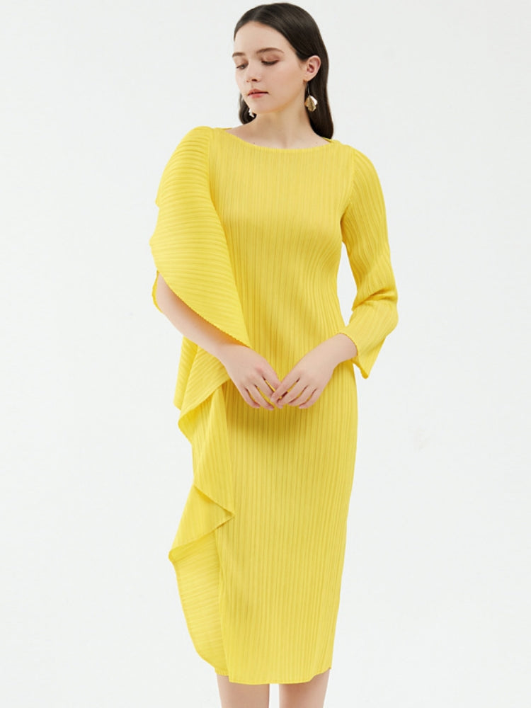 Hoogwaardige asymmetrische effen kleur patchworkjurk voor dames