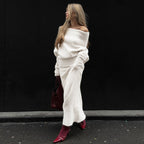 Stretch off-shoulder trui en lange rok set