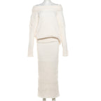 Stretch off-shoulder trui en lange rok set