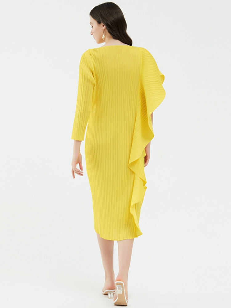 Hoogwaardige asymmetrische effen kleur patchworkjurk voor dames