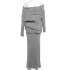 Stretch off-shoulder trui en lange rok set