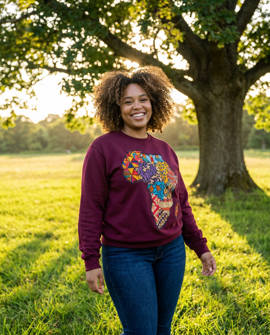 African Map Burgundy Sweatshirt Top