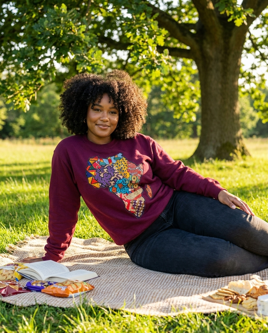 African Map Burgundy Sweatshirt Top