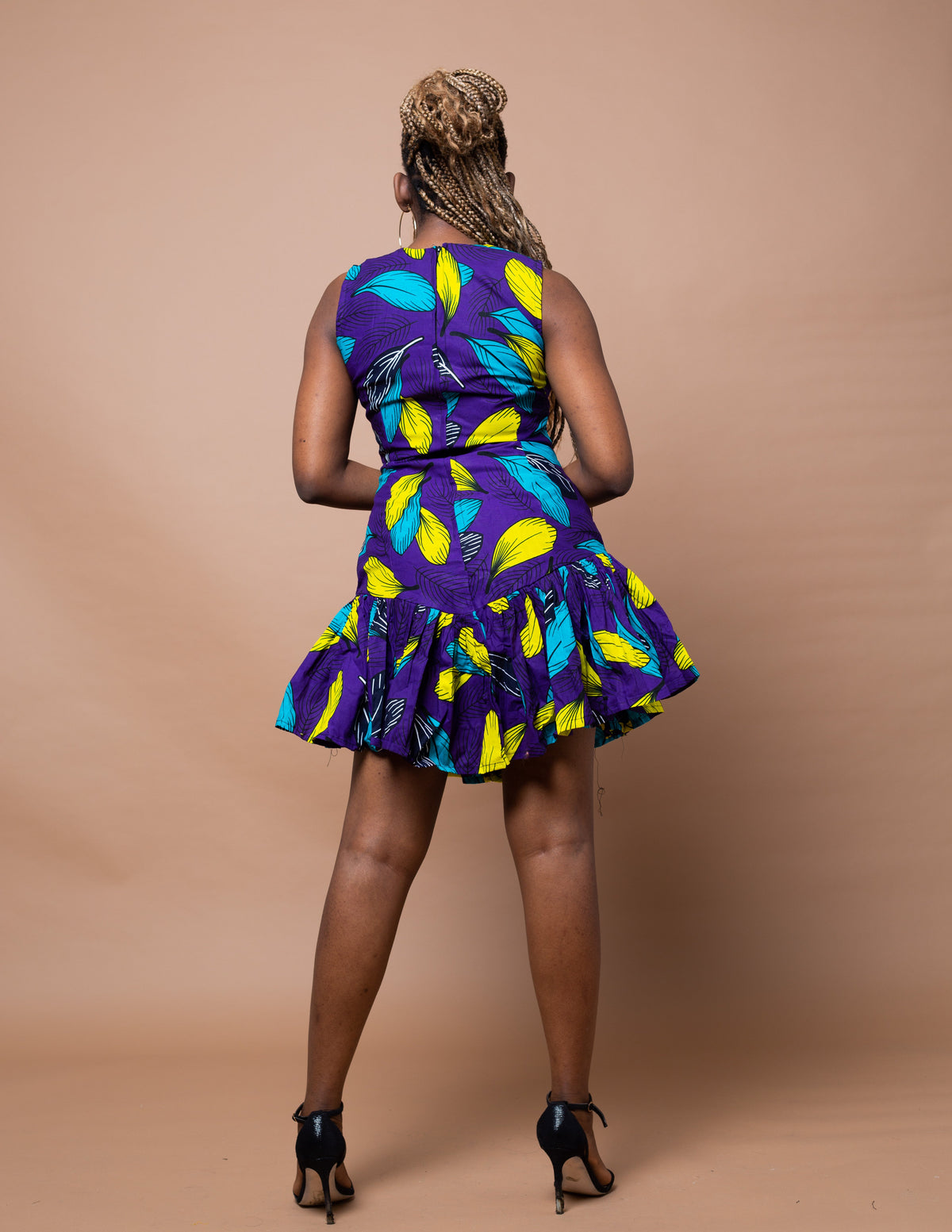 Donna Ankara Midi Dress | Purple and Yellow African Print