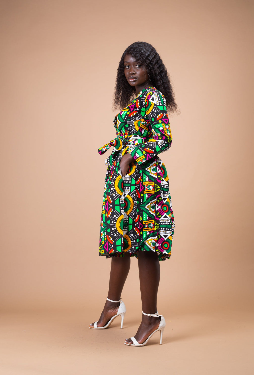 Juliana Ankara Midi Dress | Green and Yellow African Print