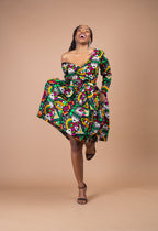 Juliana Ankara Midi Dress | Green and Yellow African Print