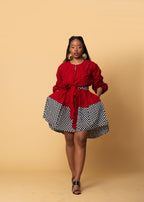 Stacy Ankara Midi Dress | Red and White African Print