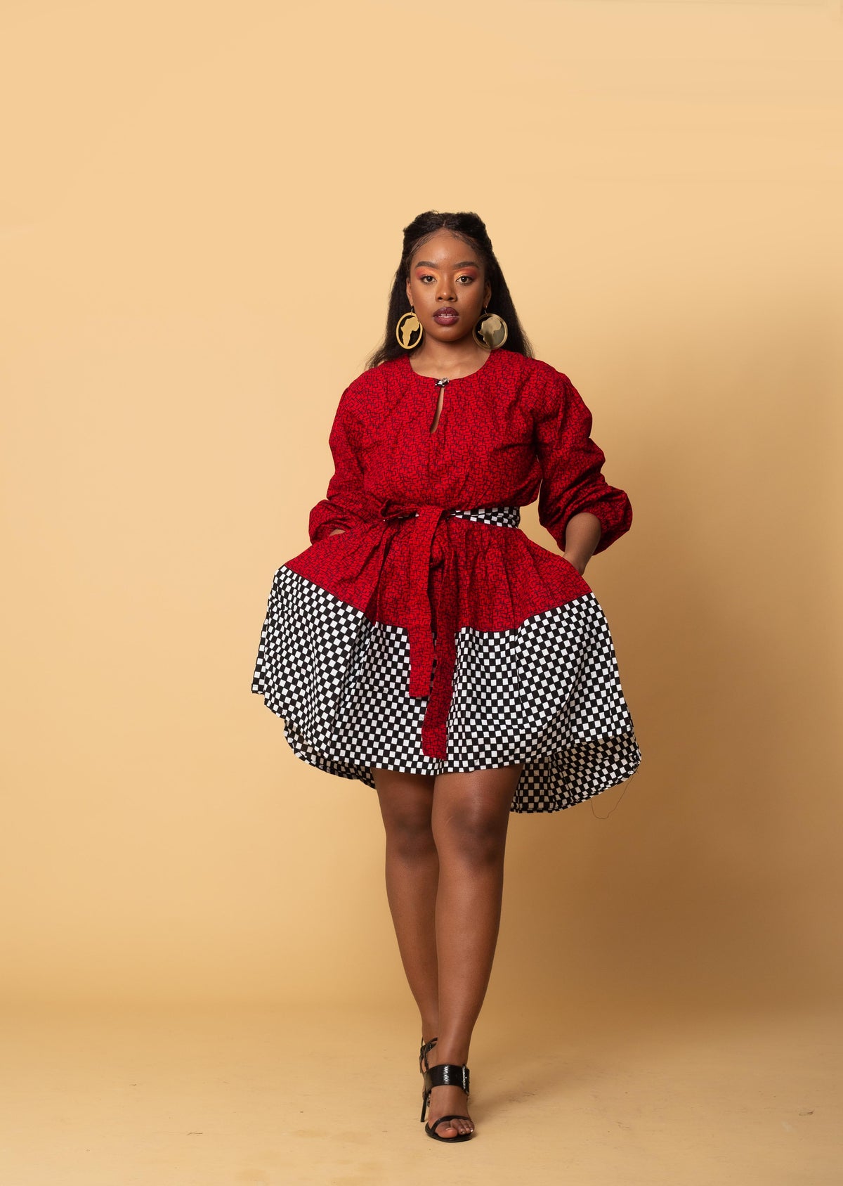 Stacy Ankara Midi Dress | Red and White African Print
