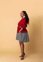 Stacy Ankara Midi Dress | Red and White African Print