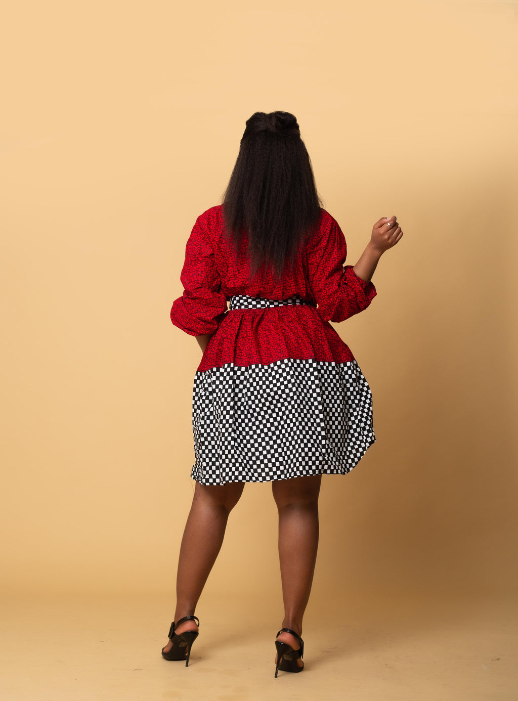 Stacy Ankara Midi Dress | Red and White African Print