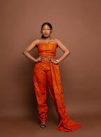 Kubiat Ankara Tube Jumpsuit | Orange African Print