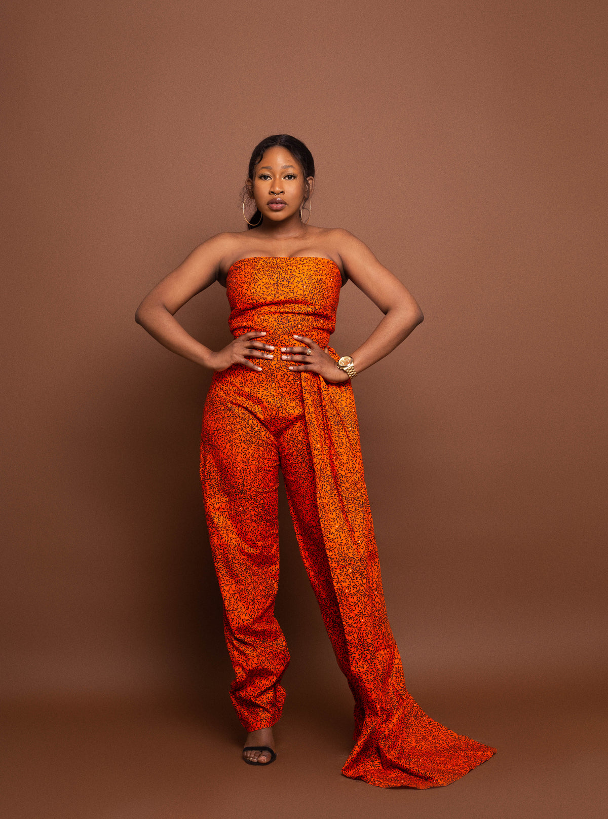 Kubiat Ankara Tube Jumpsuit | Orange African Print