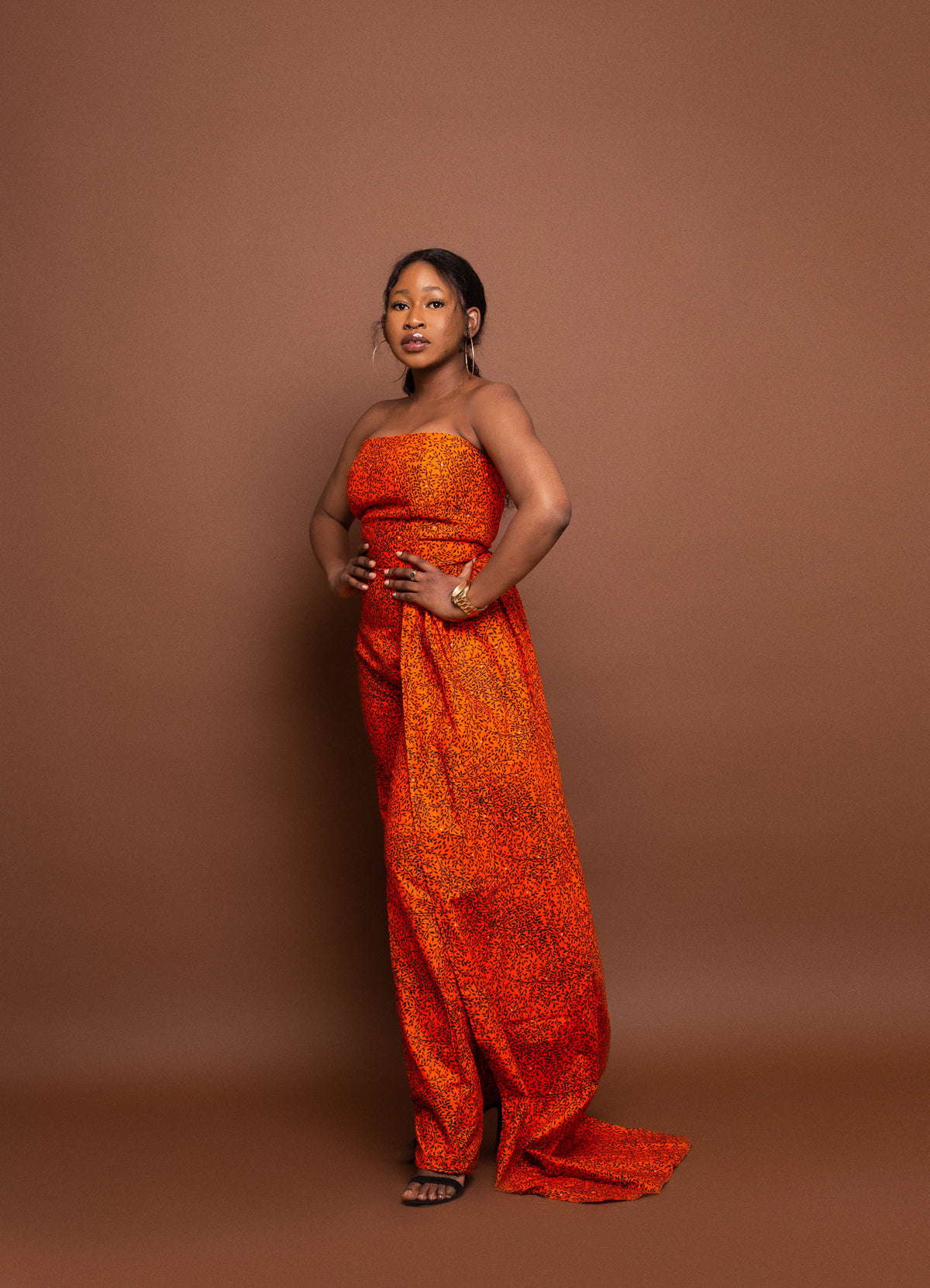 Kubiat Ankara Tube Jumpsuit | Orange African Print
