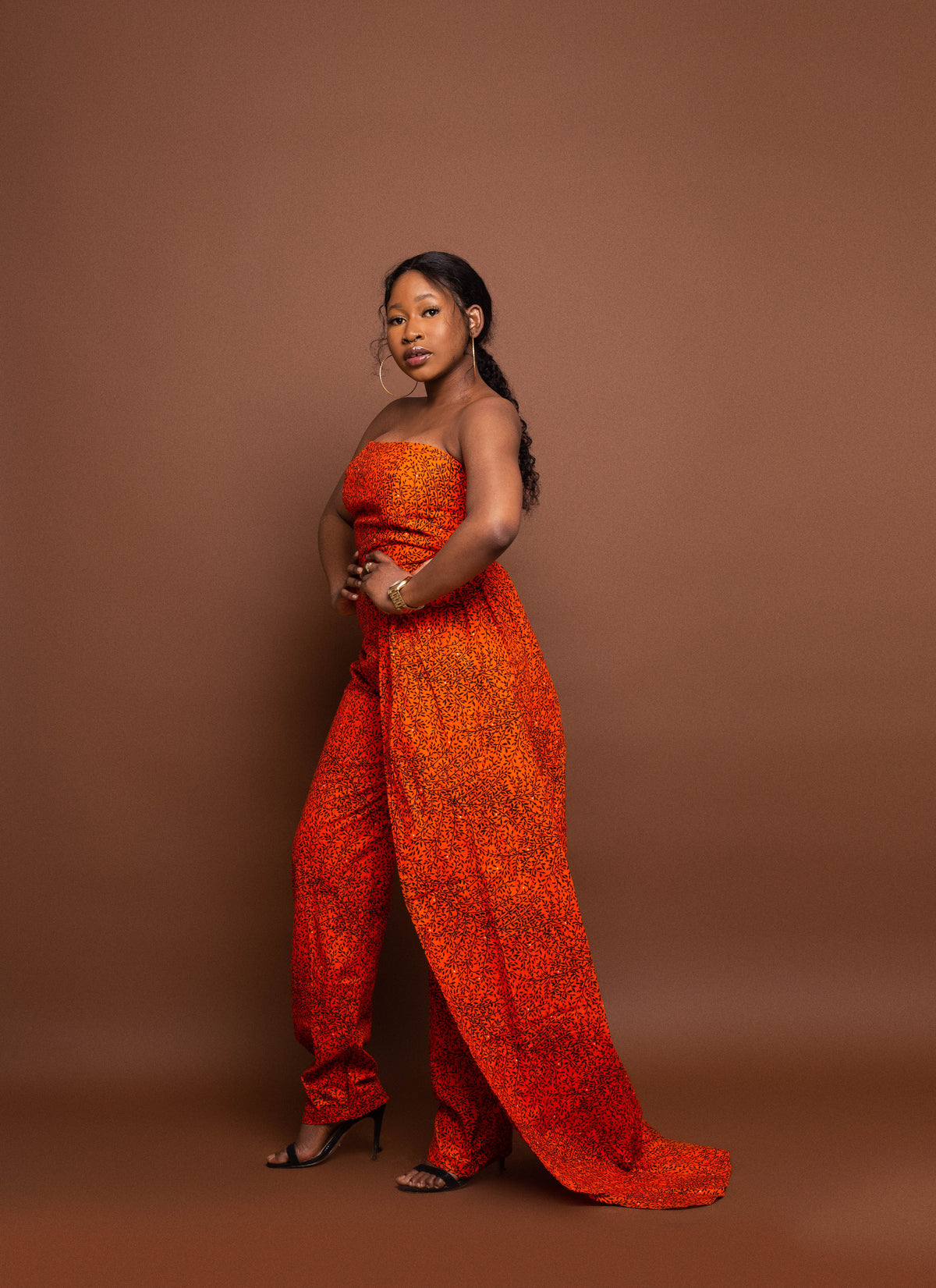Kubiat Ankara Tube Jumpsuit | Orange African Print