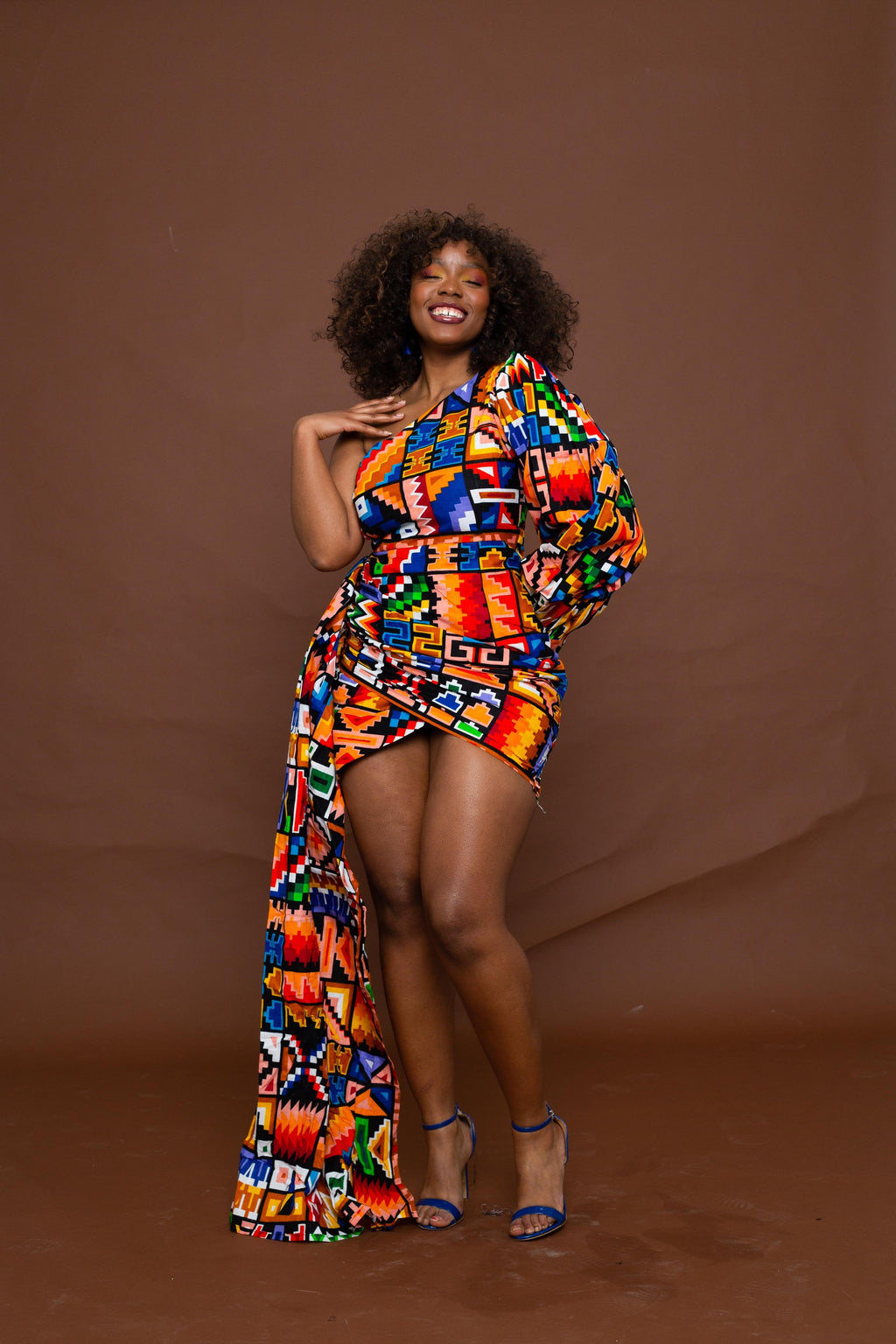 Frances Short Mini Dress | Blue and Yellow Multicolored African Kente Tribal Print