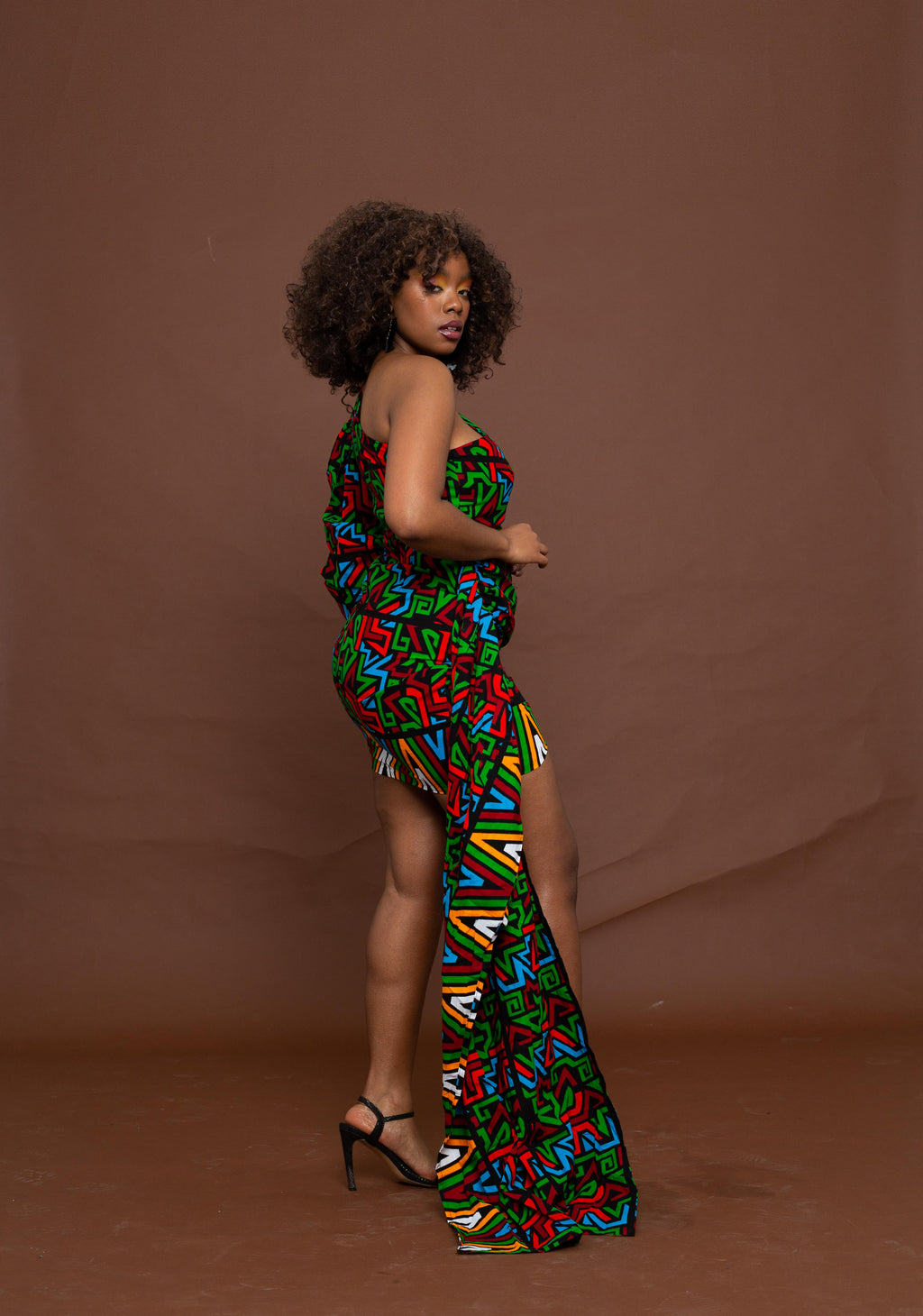 Faye Ankara Short Mini Dress | Green and Red MultiColoured African Print