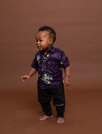 Simon Ankara Boy Shirt | Purple and White African Print