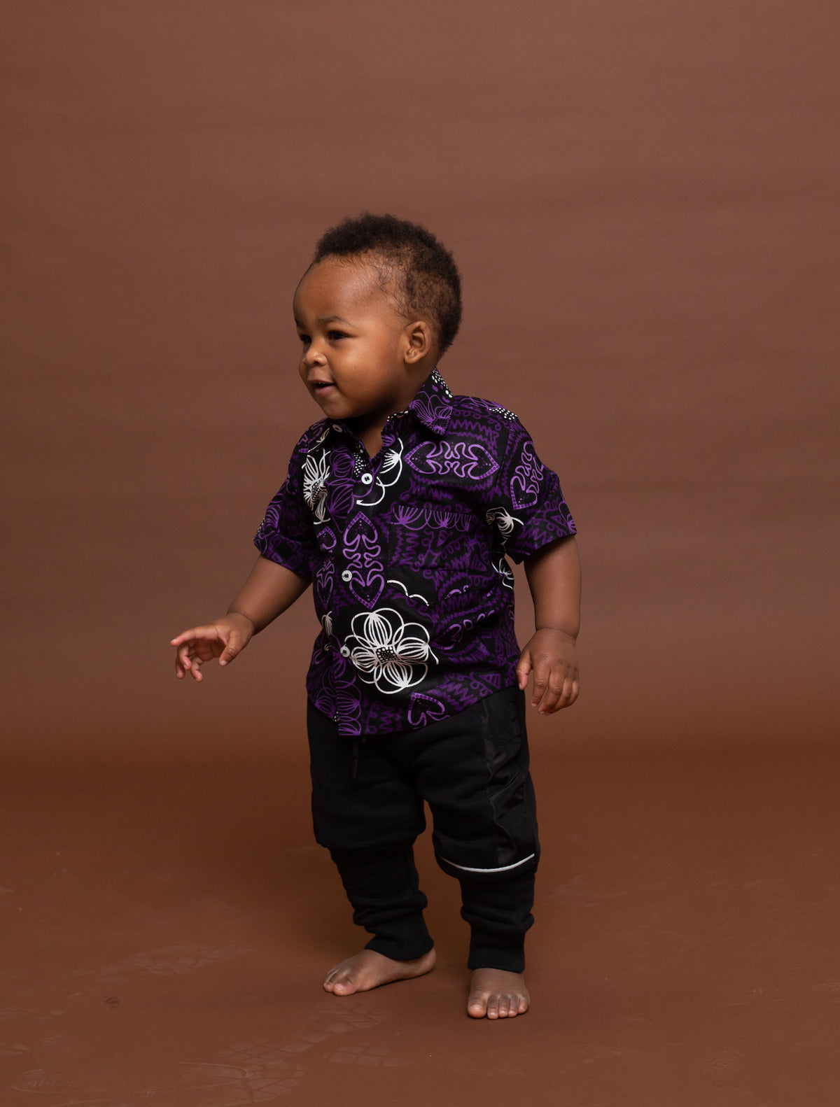 Simon Ankara Boy Shirt | Purple and White African Print