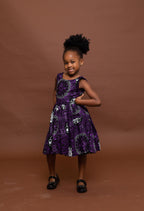 Sabina Ankara girls dress | Purple and White African Print