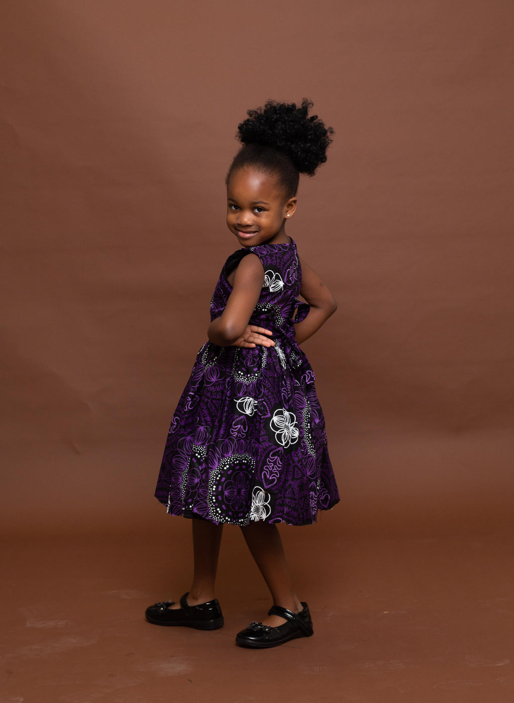 Sabina Ankara girls dress | Purple and White African Print
