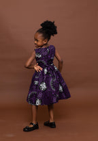 Sabina Ankara girls dress | Purple and White African Print