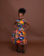 Frances  Ankara girls dress | Yellow and Blue Multicolored African Kente Tribal Print