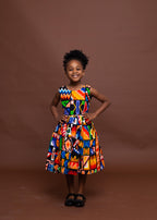 Frances  Ankara girls dress | Yellow and Blue Multicolored African Kente Tribal Print