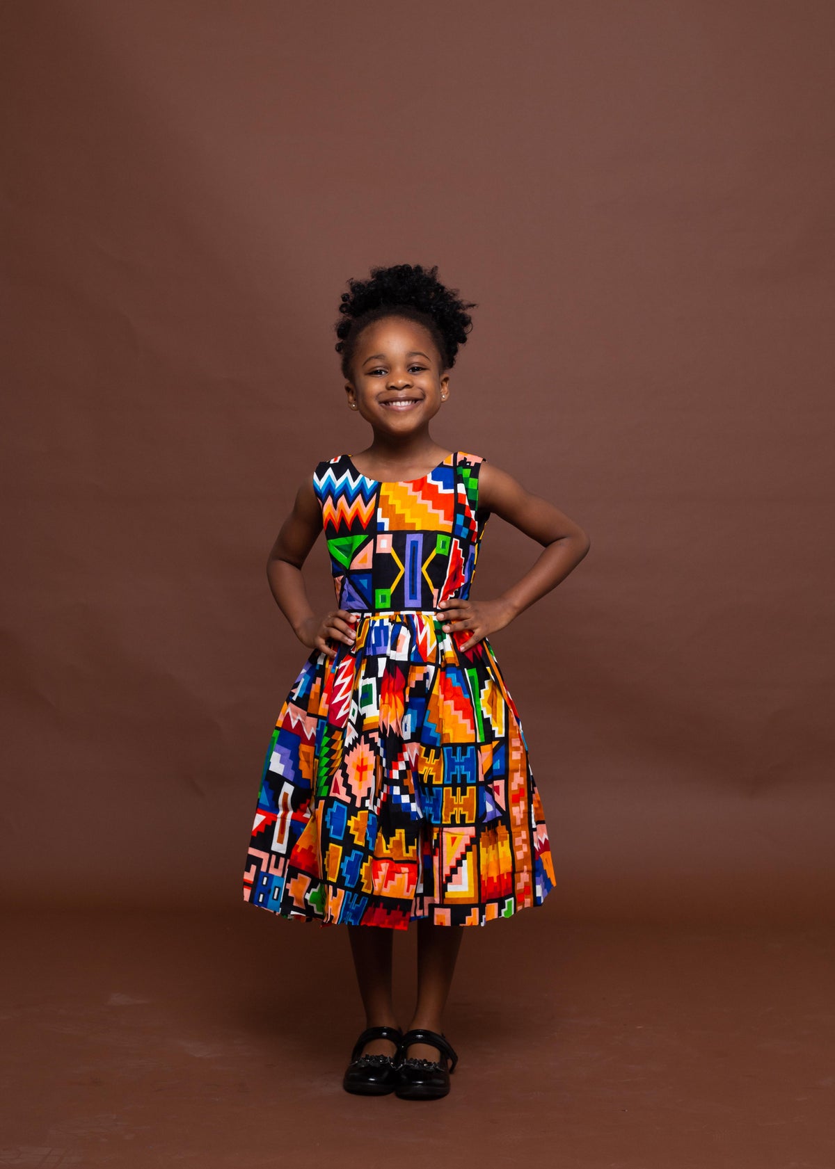 Frances  Ankara girls dress | Yellow and Blue Multicolored African Kente Tribal Print