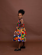 Frances  Ankara girls dress | Yellow and Blue Multicolored African Kente Tribal Print