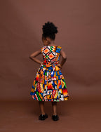 Frances  Ankara girls dress | Yellow and Blue Multicolored African Kente Tribal Print